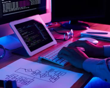 A guy writes an application code